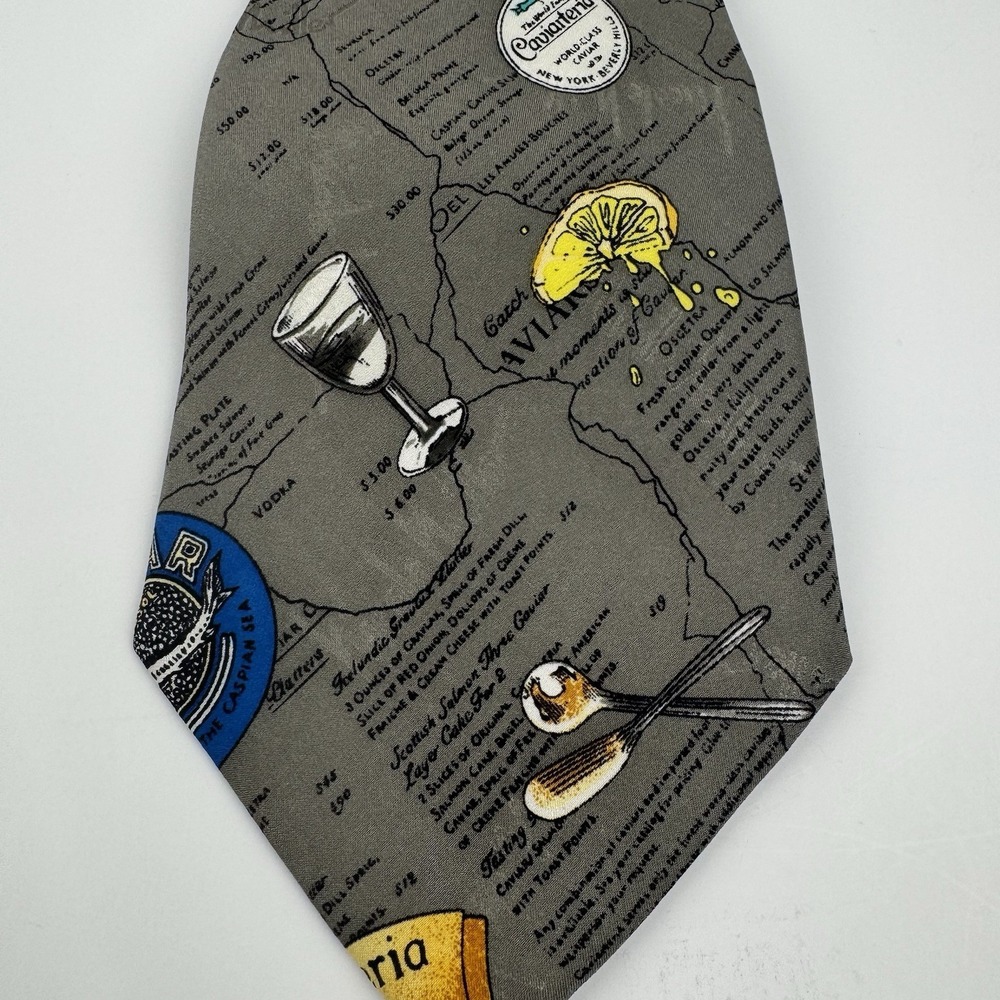 VTG Nicole Miller Caviar Cocktail Novelty Silk Tie 1995 Gray